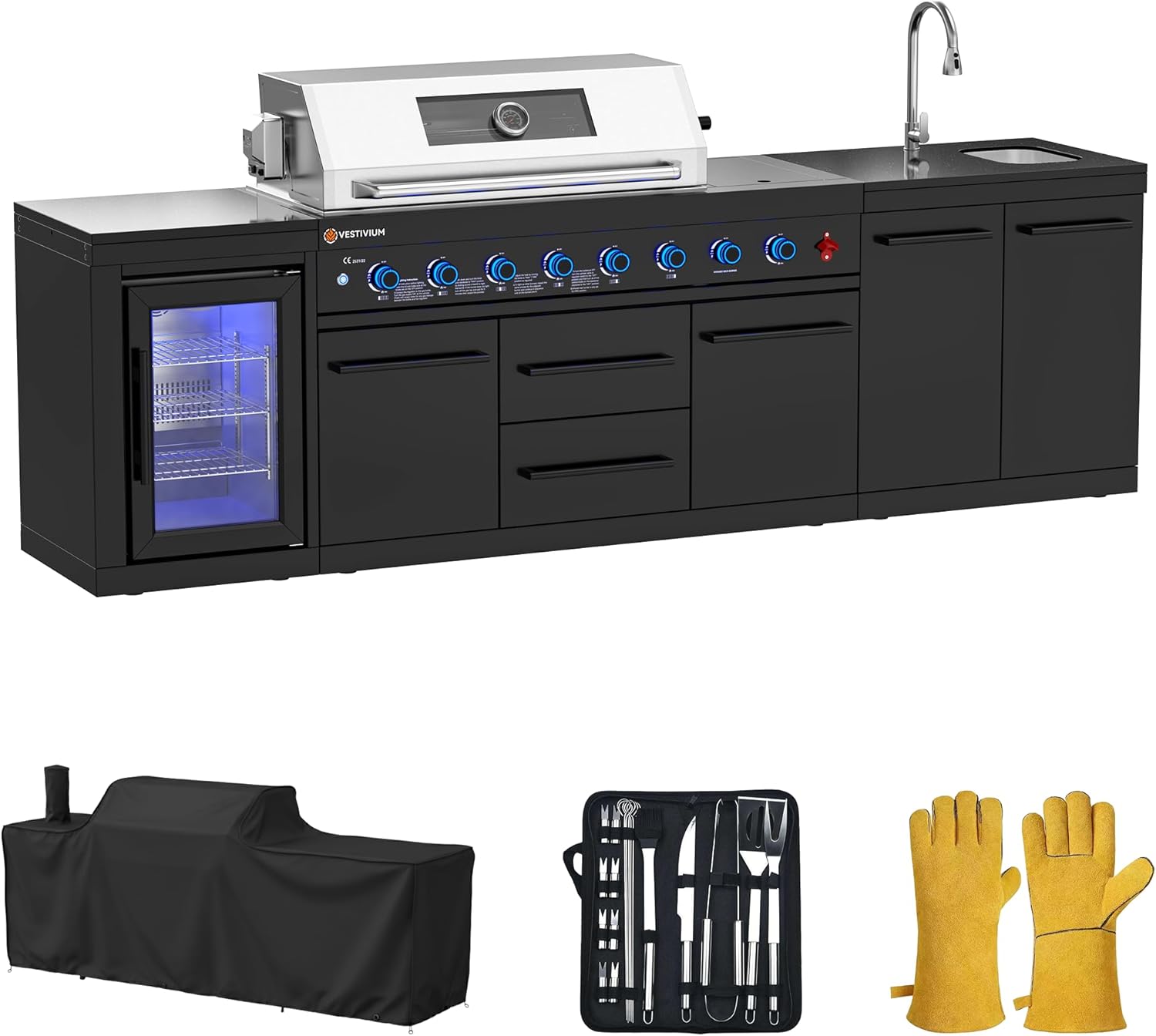 VESTIVIUM outdoor kitchen review with detailed features and technical specifications showing the modular 8-burner grill station